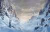Ландшафтный дизайн, фото с панорамой высоких острых скал, усыпанных мягким снегом.